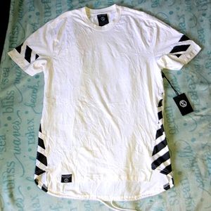 White Casual Tee Shirt with Black Stripes and drawstring bottom